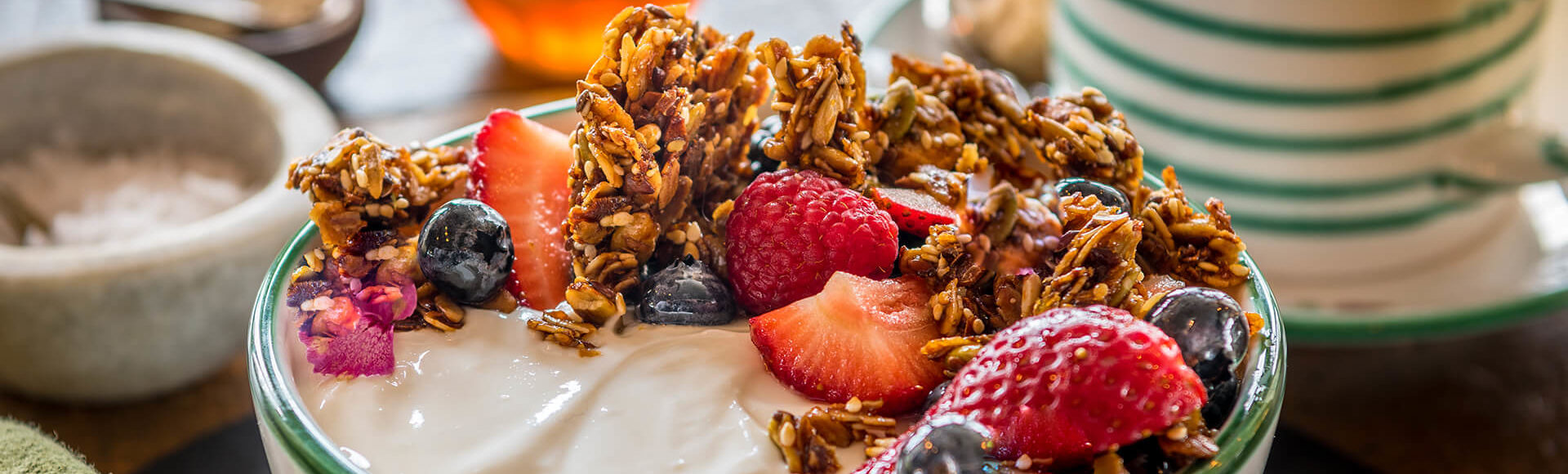 Fresh yogurt and granola served at breakfast