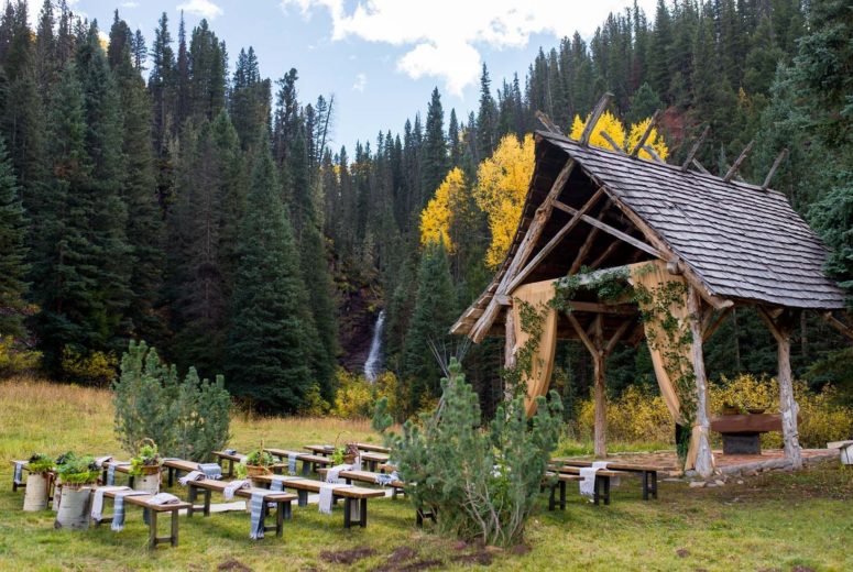 Wedding chapel in fall