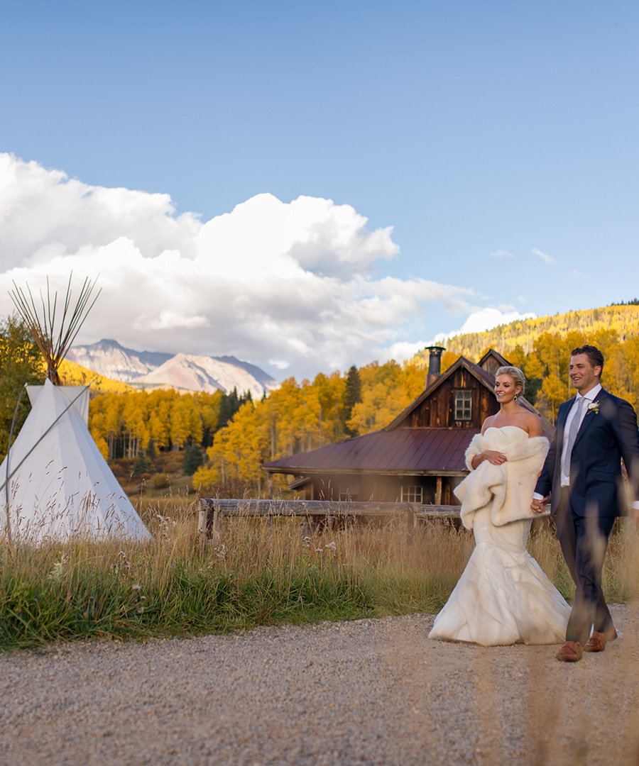 Bride and groom Dunton fall