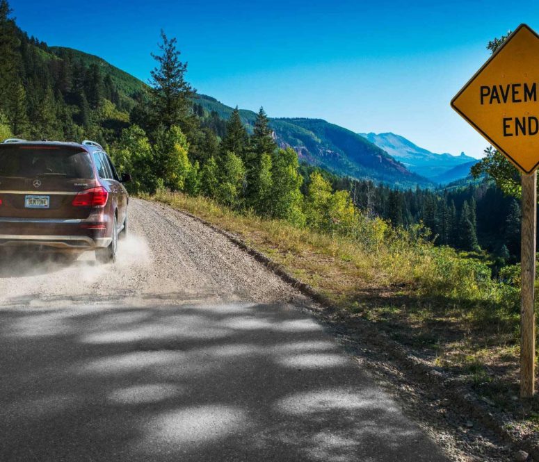 Mercedes on dirt road